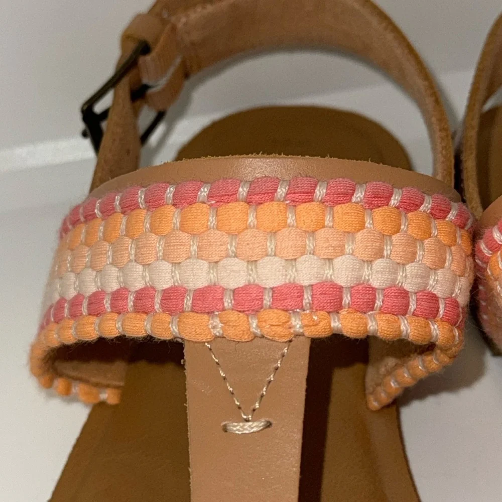 TOMS‎ Bree Leather Slingback Sandals w Ring Toe Women’s 9.5 Boho Woven Accent